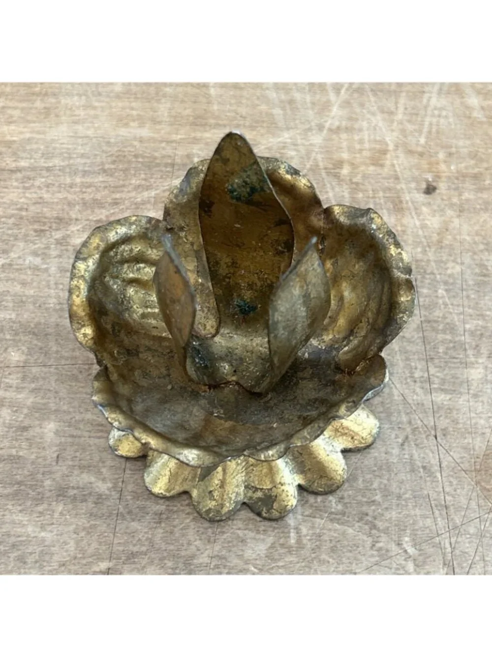 2- Italian Florentine Gilt Metal Tole Lotus Blossom Candleholder Made in Italy